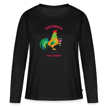 Cocorico c'est l'apéro | apéritif humour drôle - T-shirt manches longues Premium bio Femme - noir - Devant - Julia (174cm)