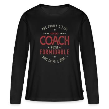coach cadeau femme sport monitrice entraineuse - T-shirt manches longues Premium bio Femme - noir - Devant - Julia (174cm)