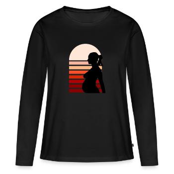 Grossesse vintage - T-shirt manches longues Premium bio Femme - noir - Devant - Julia (174cm)