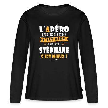 Stéphane Apero T shirt Humour prénom stéphane - T-shirt manches longues Premium bio Femme - noir - Devant - Julia (174cm)