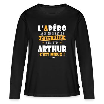 Arthur Cadeau Humour personnalisé cadeau arthur - T-shirt manches longues Premium bio Femme - noir - Devant - Julia (174cm)