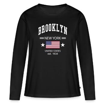 Brooklyn - T-shirt manches longues Premium bio Femme - noir - Devant - Julia (174cm)