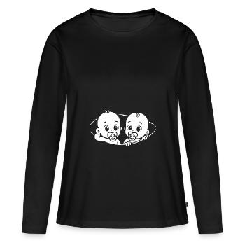 Chemise de grossesse jumeaux bientôt maman cadeau - T-shirt manches longues Premium bio Femme - noir - Devant - Julia (174cm)