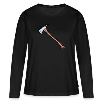 Dessin de hache / hache de pompier. Pompier. - T-shirt manches longues Premium bio Femme - noir - Devant - Julia (174cm)