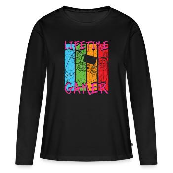 Gaming Vintage Lifetime Gamer - T-shirt manches longues Premium bio Femme - noir - Devant - Julia (174cm)