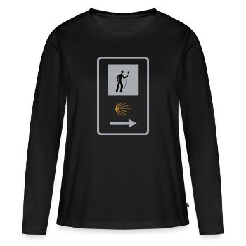 Jakobsweg Pilger Camino Muschel Schild - Frauen Premium Bio Langarmshirt - Schwarz - Vorne - Julia (174cm)