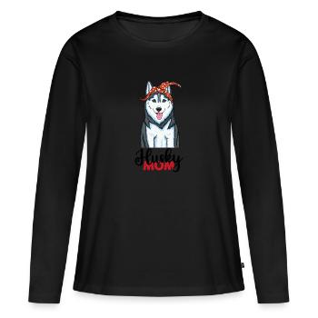 Husky Mama Siberian Husky Mom - Frauen Premium Bio Langarmshirt - Schwarz - Vorne - Julia (174cm)