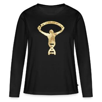 Guerrier léger - or, ADN, guerrier de la lumière - T-shirt manches longues Premium bio Femme - noir - Devant - Julia (174cm)