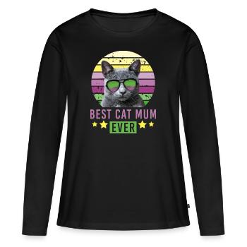 Best cat mum cat British Shorthair Russian Blue - Women's Premium Organic Long Sleeve Shirt - black - Front - Julia (174cm)