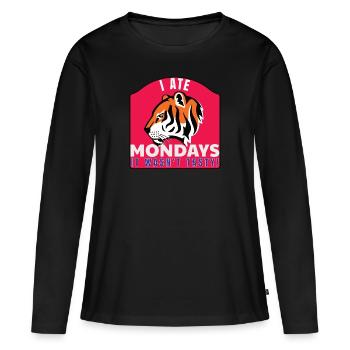 Lundi, lundi, je déteste les lundis, j'ai mangé les lundis, tigre - T-shirt manches longues Premium bio Femme - noir - Devant - Julia (174cm)