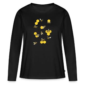 Abeilles sur nid d'abeille - T-shirt manches longues Premium bio Femme - noir - Devant - Julia (174cm)
