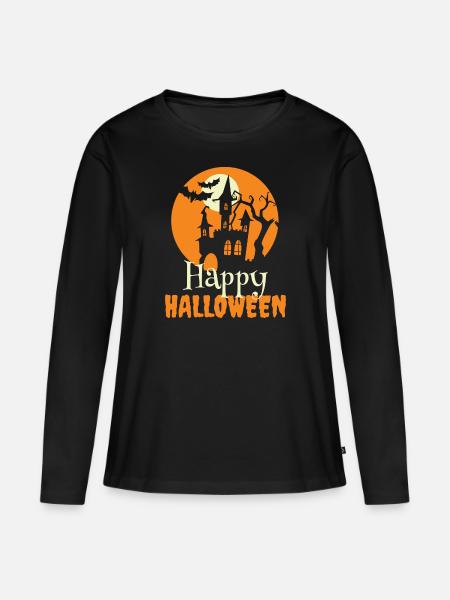 happy halloween - Frauen Premium Bio Langarmshirt - Schwarz