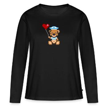 Pixel Bear Navy - T-shirt manches longues Premium bio Femme - noir - Devant - Julia (174cm)