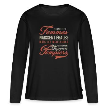 FEMME SAPEUR POMPIER Cadeau - T-shirt manches longues Premium bio Femme - noir - Devant - Julia (174cm)