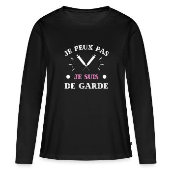 je peux pas je suis de garde humour infirmière - T-shirt manches longues Premium bio Femme - noir - Devant - Julia (174cm)