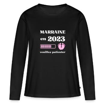marraine 2023 humour filleul annonce grossesse - T-shirt manches longues Premium bio Femme - noir - Devant - Julia (174cm)