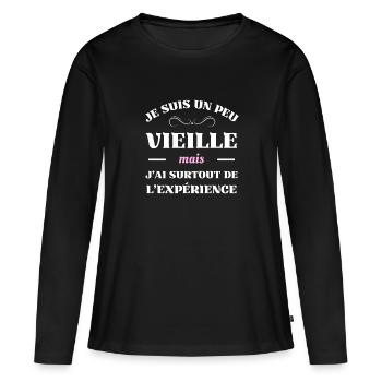 vieille experience humour retraite mamie cadeau - T-shirt manches longues Premium bio Femme - noir - Devant - Julia (174cm)