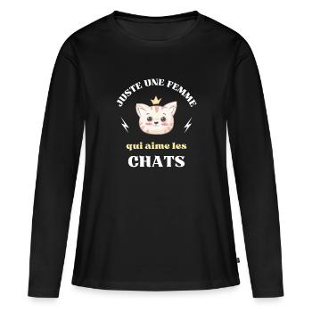 juste une femme qui aime les chats humour chat - T-shirt manches longues Premium bio Femme - noir - Devant - Julia (174cm)