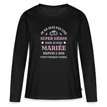 2 ans de mariage femme humour mariée idée cadeau - T-shirt manches longues Premium bio Femme - noir - Devant - Julia (174cm)
