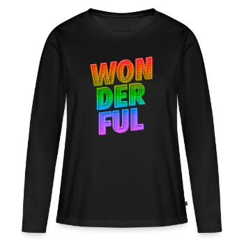 Wonderful | Strahle mit positiver LGBTQ Energie - Frauen Premium Bio Langarmshirt - Schwarz - Vorne - Julia (174cm)