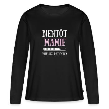 Bientôt Mamie Bébé Annonce Grossesse Grand Mère - T-shirt manches longues Premium bio Femme - noir - Devant - Julia (174cm)
