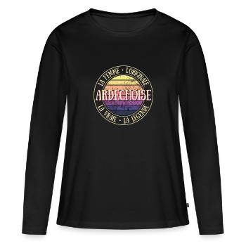 Ardéchoise Humour Ardèche Femme Idée Cadeau Drôle - T-shirt manches longues Premium bio Femme - noir - Devant - Julia (174cm)