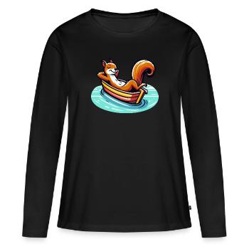 Écureuil détendu dans le bateau - T-shirt manches longues Premium bio Femme - noir - Devant - Julia (174cm)
