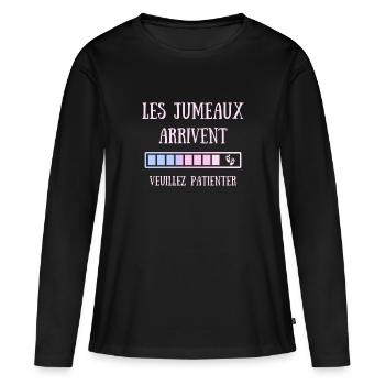 Jumeaux Femme Humour Annonce Grossesse Maman Drole - T-shirt manches longues Premium bio Femme - noir - Devant - Julia (174cm)