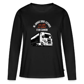 Fille au volant d'un camion. Cadeau cammioneuse - T-shirt manches longues Premium bio Femme - noir - Devant - Julia (174cm)