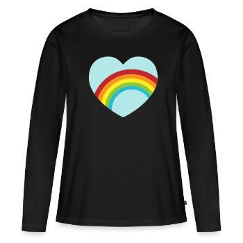 Coeur arc-en-ciel bleu clair - T-shirt manches longues Premium bio Femme - noir - Devant - Julia (174cm)