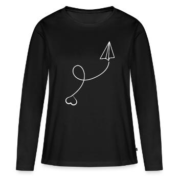 Avion en papier Avion en papier avec le cœur - T-shirt manches longues Premium bio Femme - noir - Devant - Julia (174cm)
