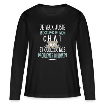Je veux juste m'occuper de mon chat - T-shirt manches longues Premium bio Femme - noir - Devant - Julia (174cm)