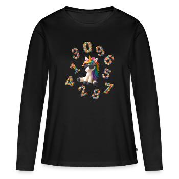 Chiffres - Rentrée avec Licorne - T-shirt manches longues Premium bio Femme - noir - Devant - Julia (174cm)