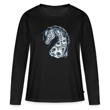 Pferdekopf blau - Frauen Premium Bio Langarmshirt - Schwarz - Vorne - Julia (174cm)