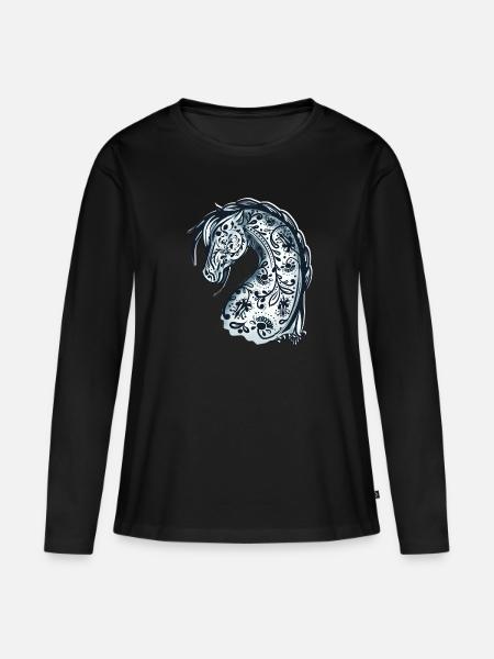 Pferdekopf blau - Frauen Premium Bio Langarmshirt -