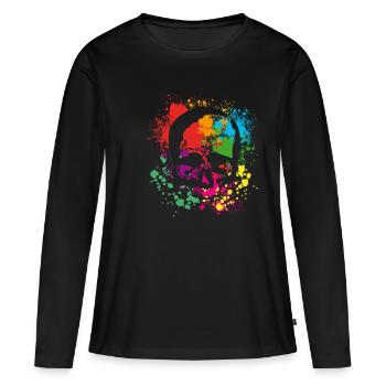 Crâne - crâne - éclaboussure de couleur - T-shirt manches longues Premium bio Femme - noir - Devant - Julia (174cm)