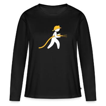 Un pompier avec un tuyau d'eau - T-shirt manches longues Premium bio Femme - noir - Devant - Julia (174cm)
