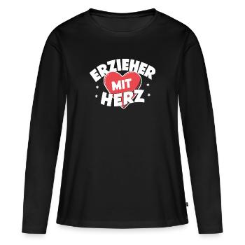ErzieherHerz Dankeschön Anerkennung Liebe Beruf - Frauen Premium Bio Langarmshirt - Schwarz - Vorne - Julia (174cm)