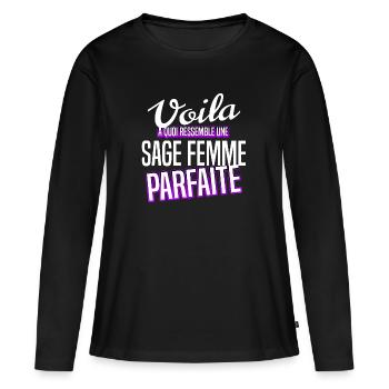 sage femme - T-shirt manches longues Premium bio Femme - noir - Devant - Julia (174cm)