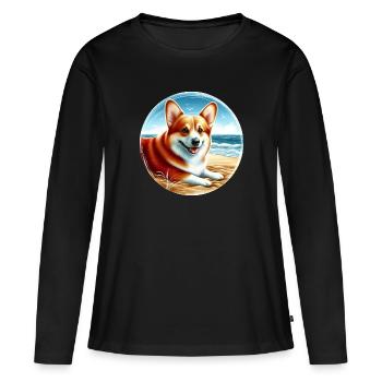 Welsh Corgi on the Beach Cartoon - Women's Premium Organic Long Sleeve Shirt - black - Front - Julia (174cm)