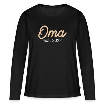 Oma est.2023 - Frauen Premium Bio Langarmshirt - Schwarz - Vorne - Julia (174cm)