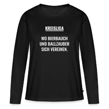 Wo Bierbauch und Ballzauber sich vereinen - Frauen Premium Bio Langarmshirt - Schwarz - Vorne - Julia (174cm)