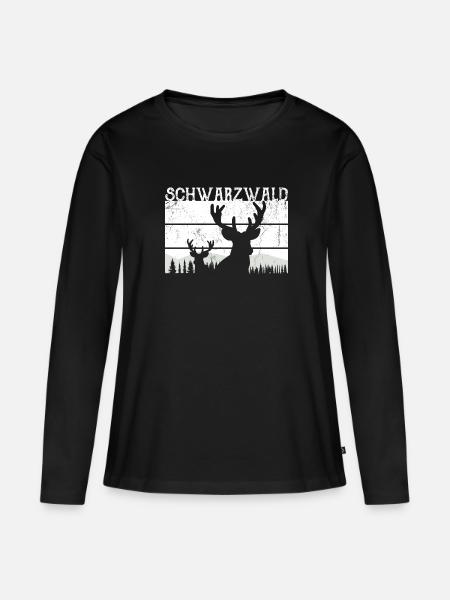 Schwarzwald Natur Hirsch Tanne - Frauen Premium Bio Langarmshirt - Schwarz