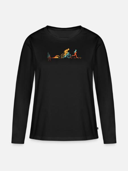 Triathlon Herzschlag Marathon Laufen Rennen - Frauen Premium Bio Langarmshirt - Schwarz