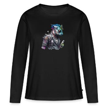 CS Cameleon, animal de la collection Cyber Squad - T-shirt manches longues Premium bio Femme - noir - Devant - Julia (174cm)