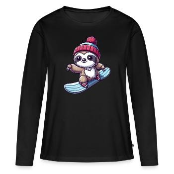 Paresseux Snowboarder Hiver Sports D’hiver Vacances - T-shirt manches longues Premium bio Femme - noir - Devant - Julia (174cm)