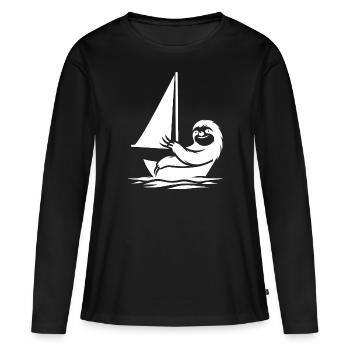Dériveur minimaliste Sloth Summer - T-shirt manches longues Premium bio Femme - noir - Devant - Julia (174cm)