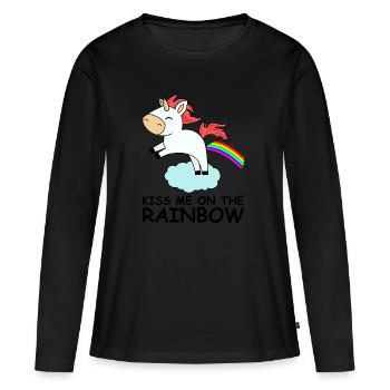 me baiser sur l'arc en ciel licorne arc-en-mignon - T-shirt manches longues Premium bio Femme - noir - Devant - Julia (174cm)