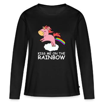 me baiser sur l'arc en ciel licorne arc-en-mignon - T-shirt manches longues Premium bio Femme - noir - Devant - Julia (174cm)
