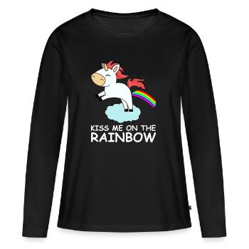 me baiser sur l'arc en ciel licorne arc-en-mignon - T-shirt manches longues Premium bio Femme - noir - Devant - Julia (174cm)